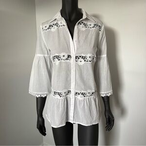 ☁️ ADIVA White Cotton Boho Lace Peplum Top – Size M